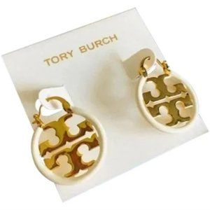 Tory Burch Miller Enamel Small Hoop Earrings - White (NWT)